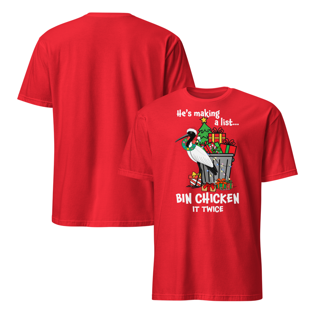 Bin Chicken It Twice Christmas T-Shirt – Funny Aussie Ibis Santa Tee