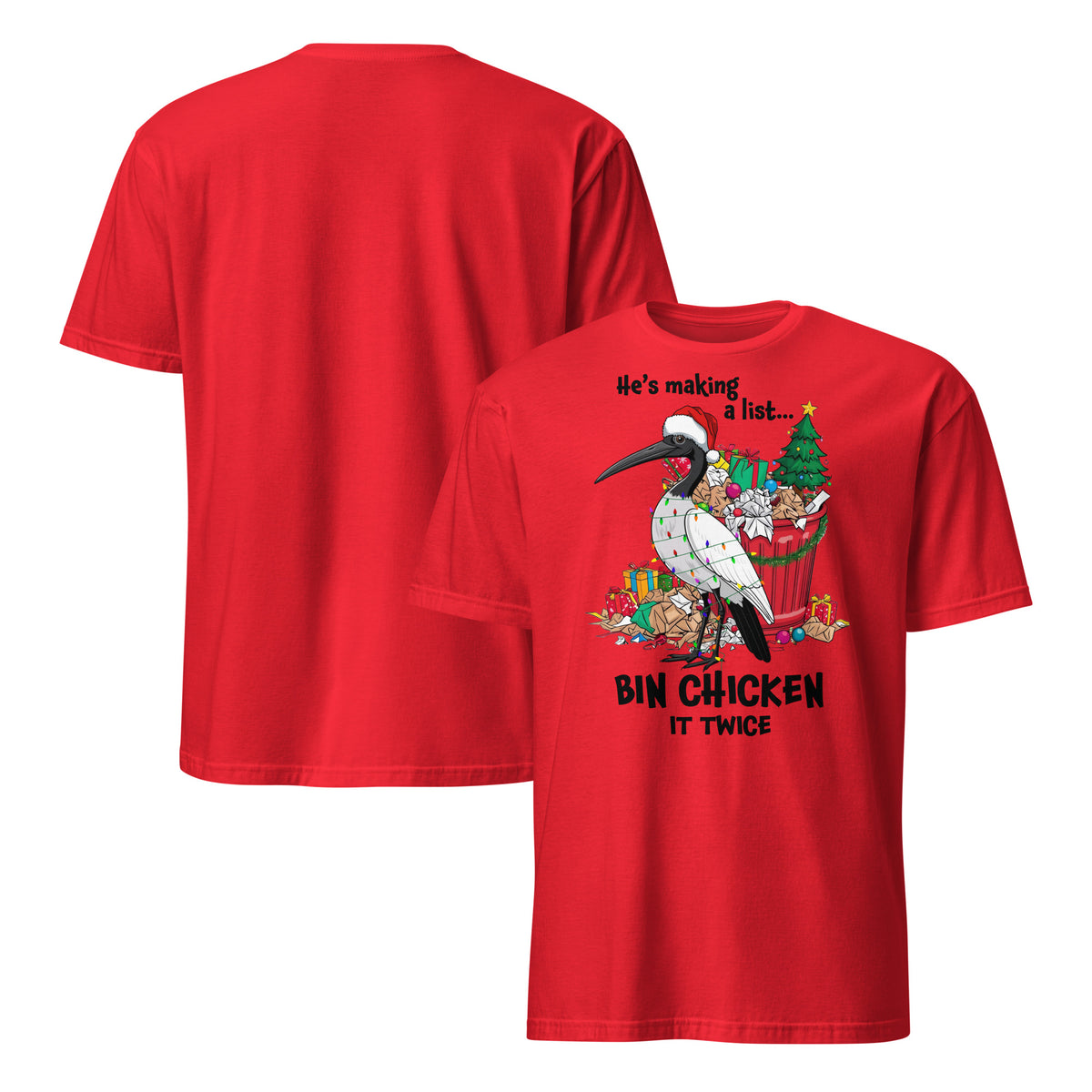 Bin Chicken Christmas T-Shirt – Funny Aussie Ibis Santa Tee