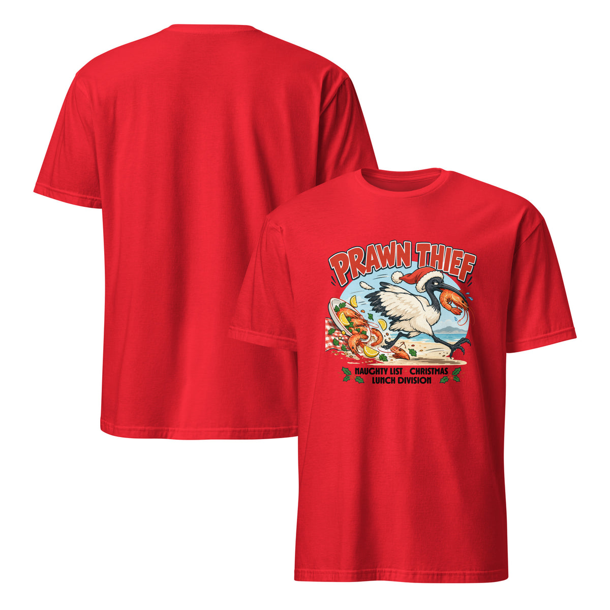 Prawn Thief Christmas T-Shirt – Funny Bin Chicken Aussie Design
