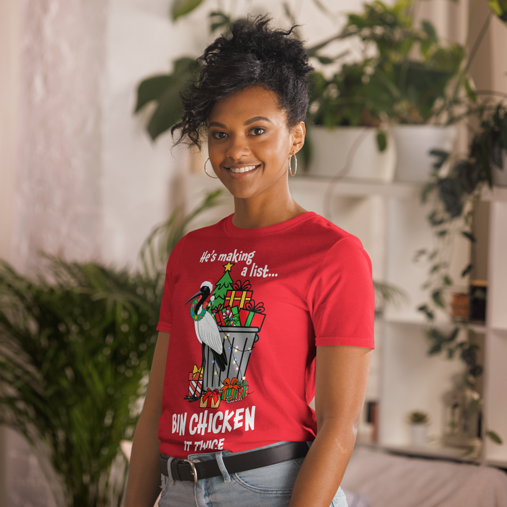 Bin Chicken It Twice Christmas T-Shirt – Funny Aussie Ibis Santa Tee
