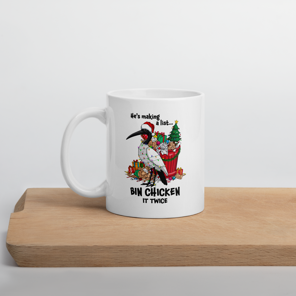 Bin Chicken Christmas Mug – Funny Aussie Ibis Santa Coffee Mug