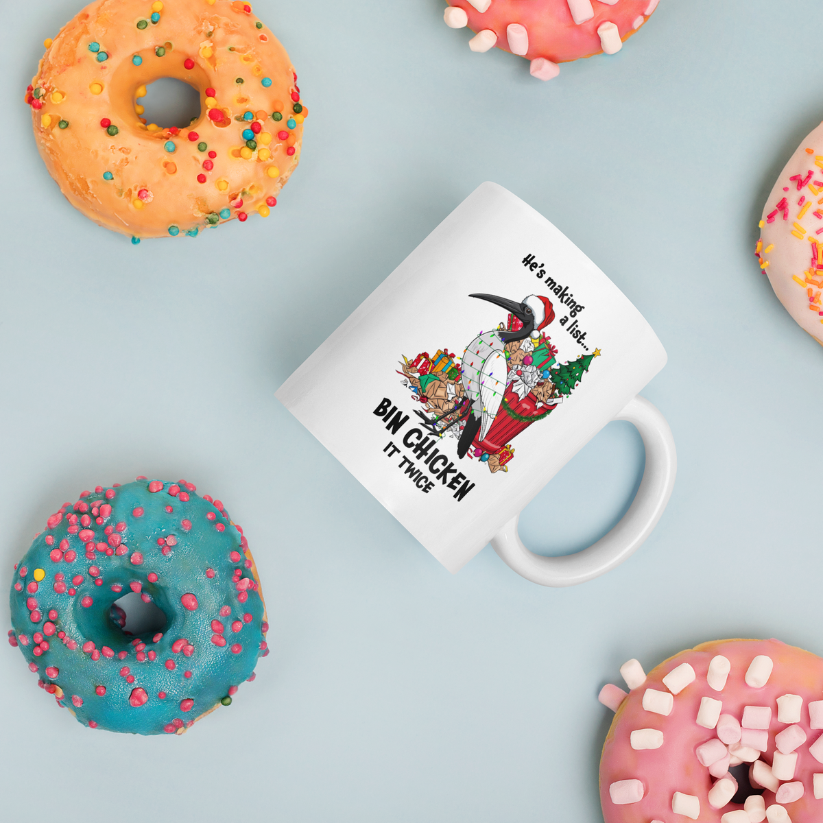 Bin Chicken Christmas Mug – Funny Aussie Ibis Santa Coffee Mug