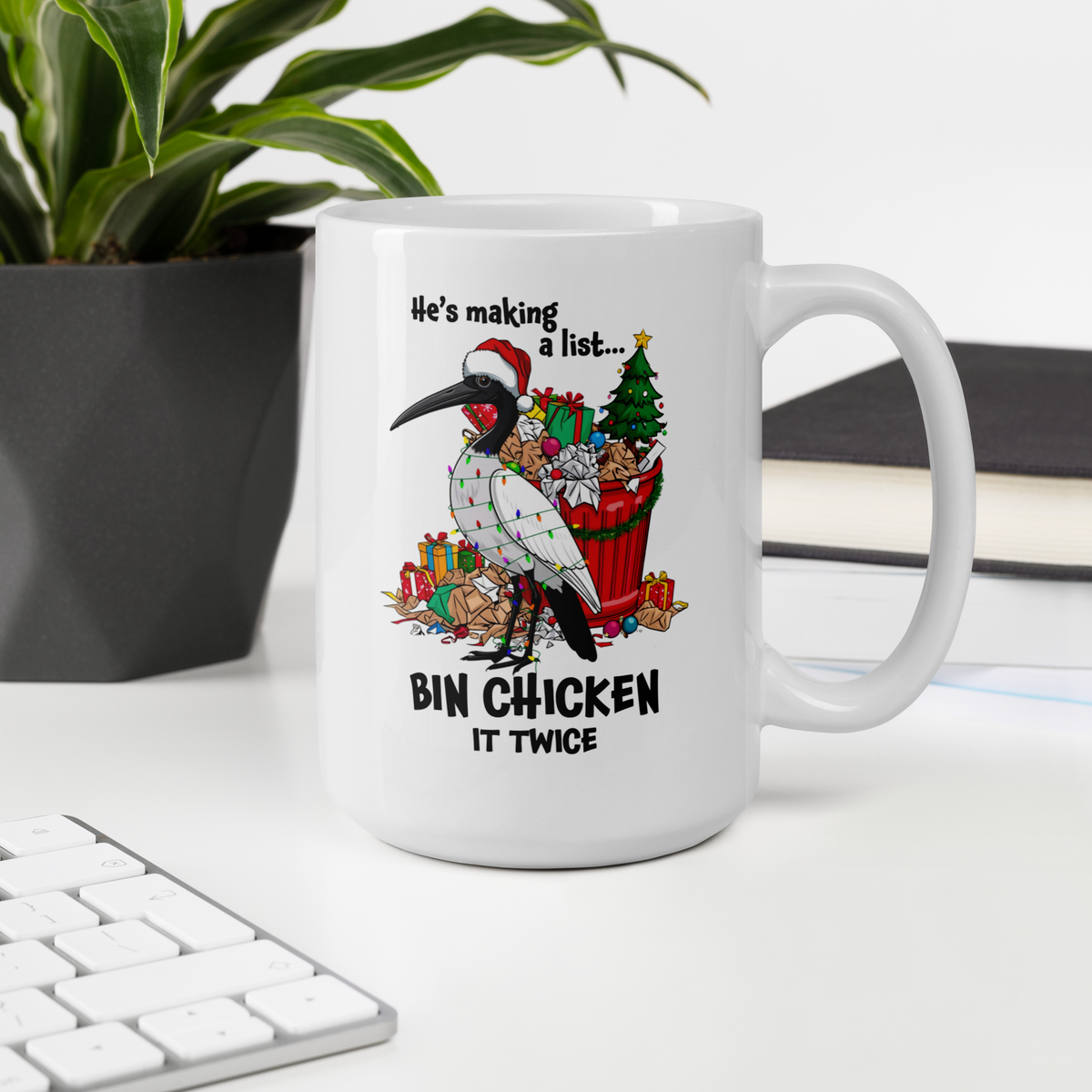Bin Chicken Christmas Mug – Funny Aussie Ibis Santa Coffee Mug