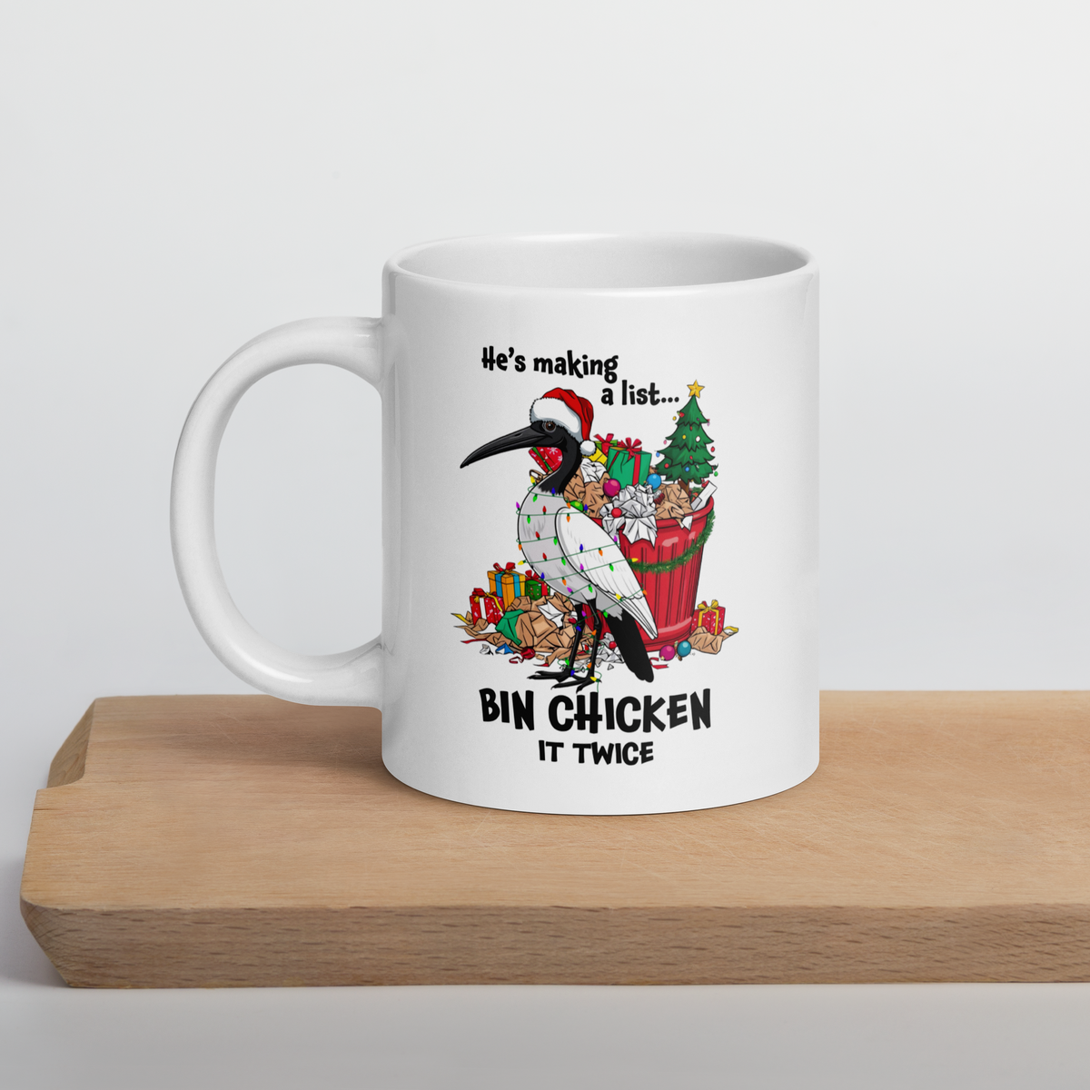 Bin Chicken Christmas Mug – Funny Aussie Ibis Santa Coffee Mug